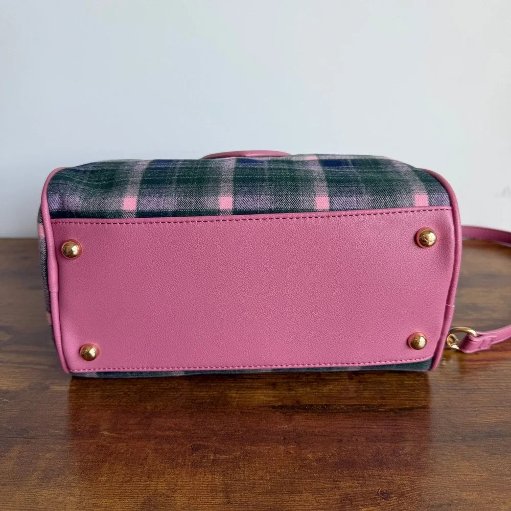 New Juicy Couture Varsity Plaid Satchel Pink Green Crossbody Handbag Scottie